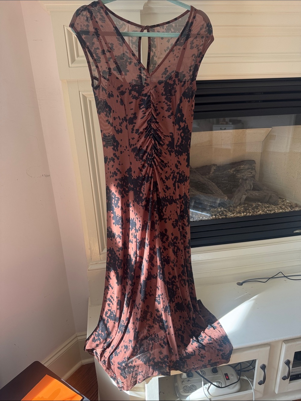 INC International Concepts Brown & Black High-Low Ruched V-Neck Dress